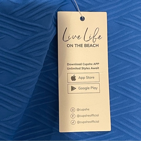 CupShe NWT Sea Surface Texture Deep V Wire Cheeky Swimsuit Royal Blue Size Large - Picture 10 of 16